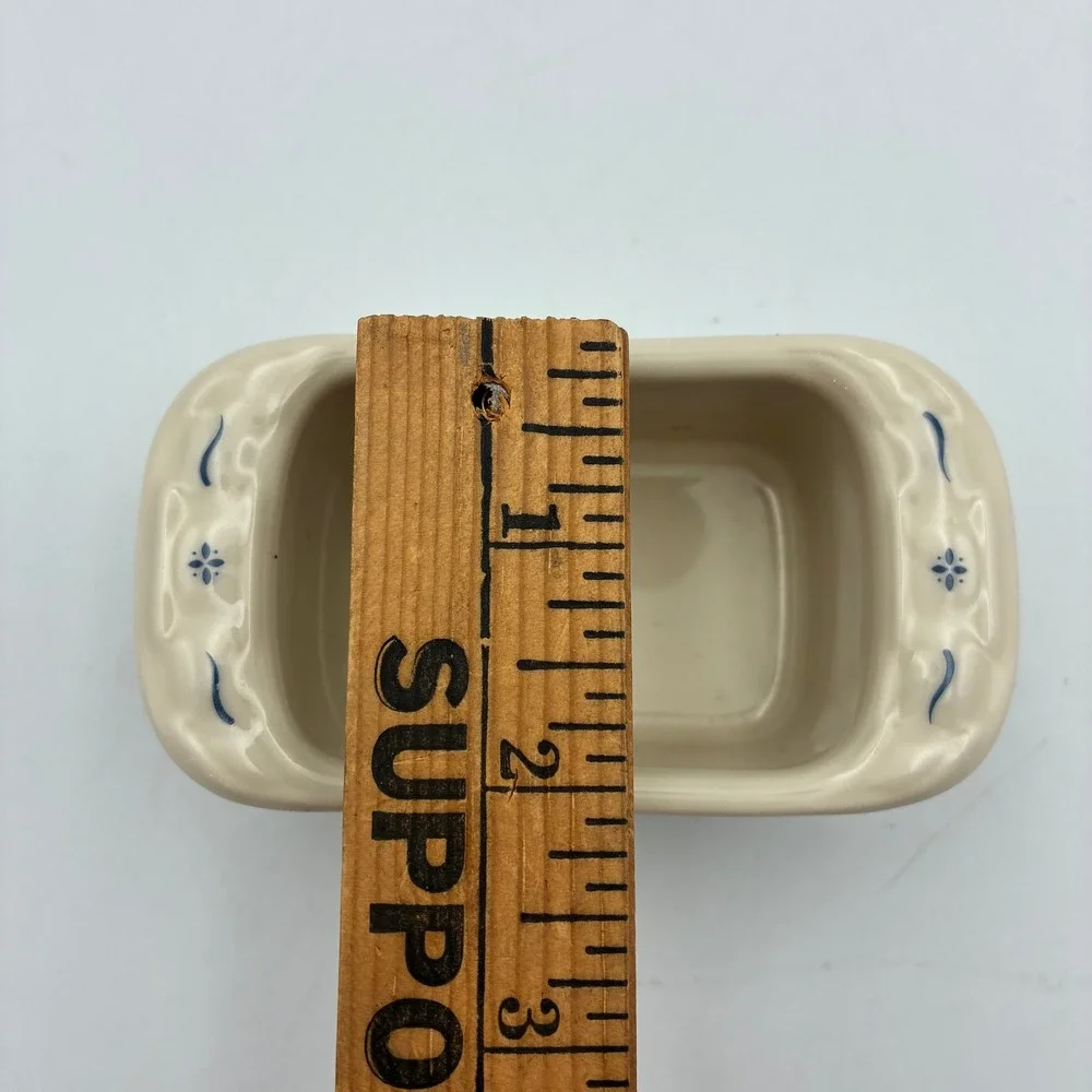 Longaberger Pottery Woven Traditions Ivory Blue Mini Loaf Pan 4.5x2 Made in USA